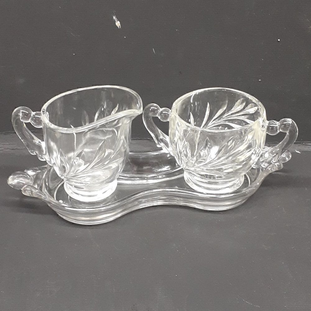 3 pc. bundle of Indiana glass willow oleander & magnolia leaf sugar, creamer set